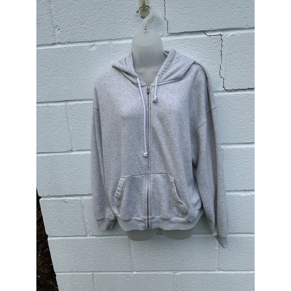 Hollister Heather Gray Cropped Zip-Up Hoodie Sweatshirt Jacket XL Pockets
